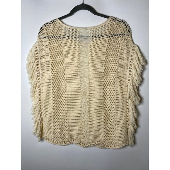 Lucky Brand Women's Poncho Frill Trim Size Medium Cream 100% Cotton - Picture 4 of 5